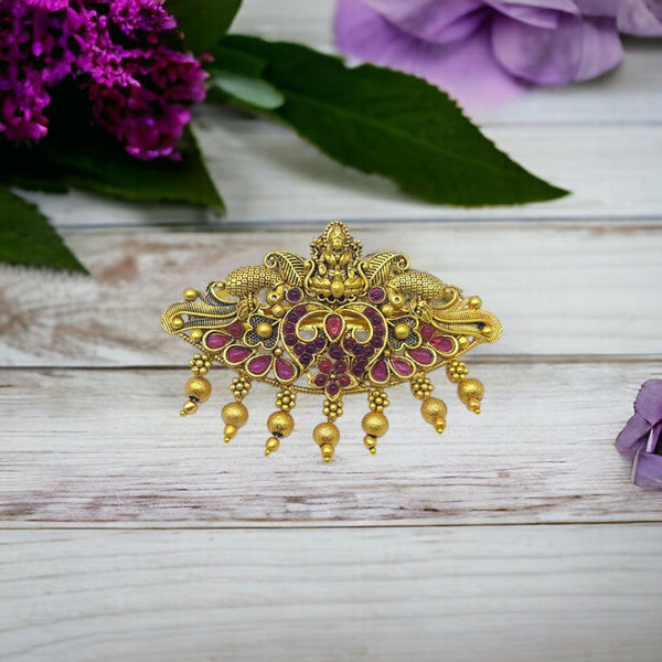 Matte Gold Plated Temple Design Hair Clip/Hair Barrette - Trendisia