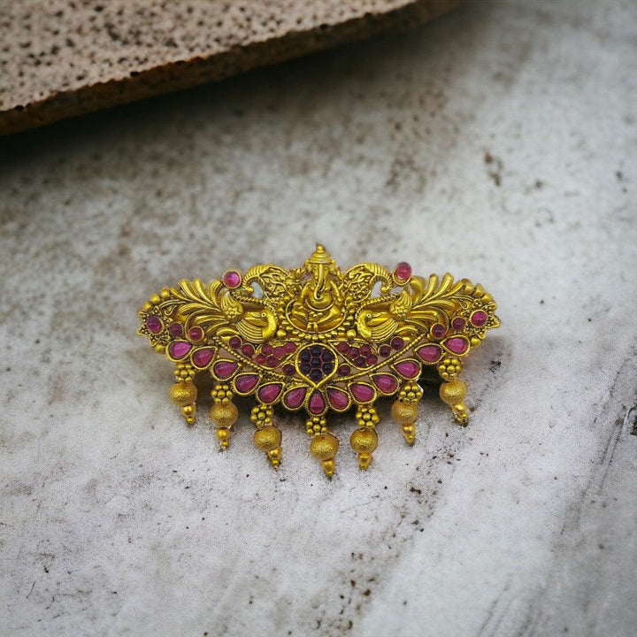 Matte Gold Plated Temple Design Hair Clip/Hair Barrette - Trendisia