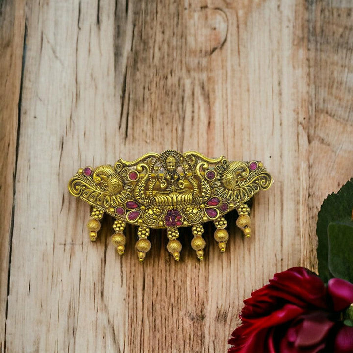 Matte Gold Plated Temple Design Hair Clip/Hair Barrette - Trendisia