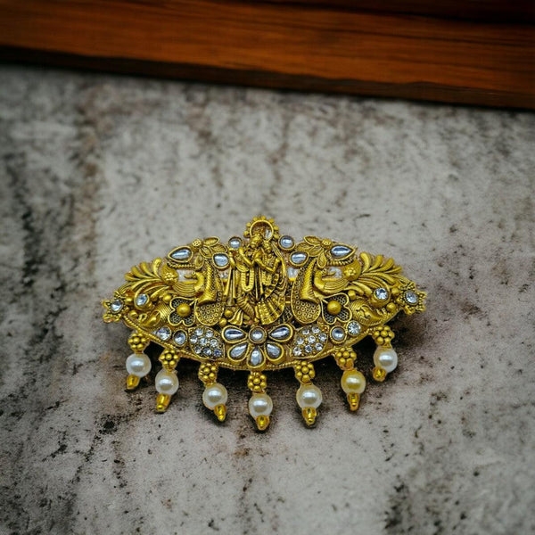Matte Gold Plated Temple Design Hair Clip/Hair Barrette - Trendisia