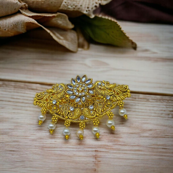 Matte Gold Plated Temple Design Hair Clip/Hair Barrette - Trendisia