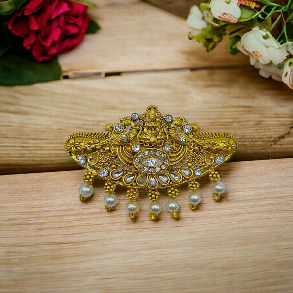 Matte Gold Plated Temple Design Hair Clip/Hair Barrette - Trendisia