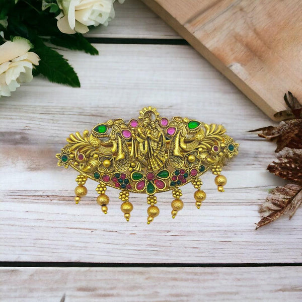 Matte Gold Plated Temple Design Hair Clip/Hair Barrette - Trendisia