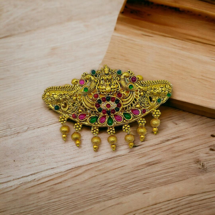 Matte Gold Plated Temple Design Hair Clip/Hair Barrette - Trendisia