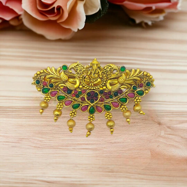 Matte Gold Plated Temple Design Hair Clip/Hair Barrette - Trendisia