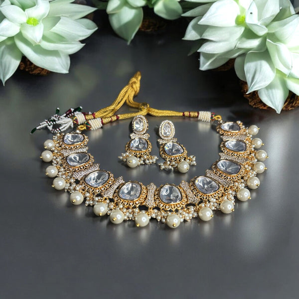 Exquisite Kundan Choker Necklace and Earrings Set with Pearl