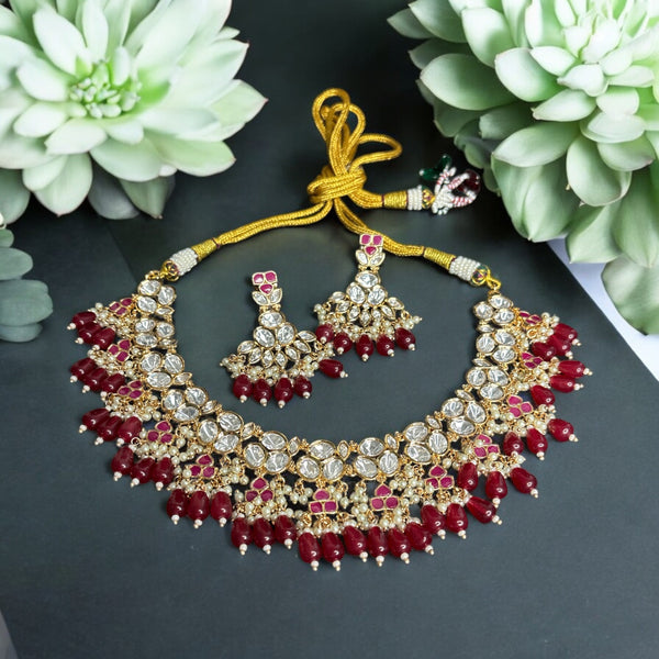 Elegant Kundan Necklace and Earrings Set with Ruby Drops