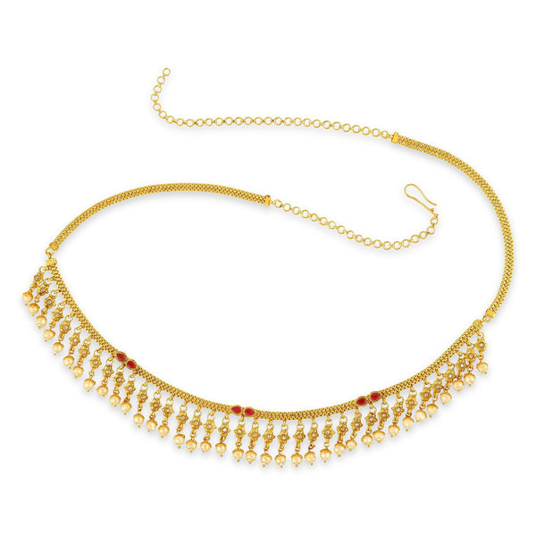 Gold Color Copper Material Kamarband with Gold and Pearl Tas