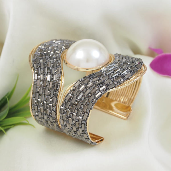 Pearl Two Layer Adjustable Cuff Kada