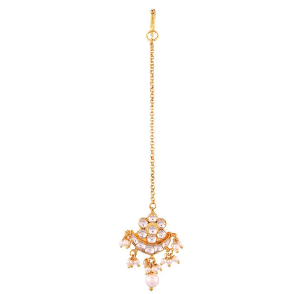 Elegant Gold-Plated Maang Tikka with Pearl Chain