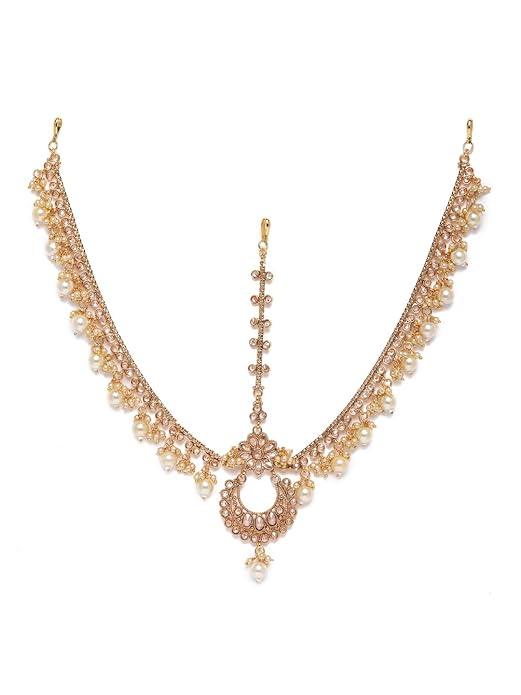 Antique Gold-Plated Studded Pearl Matha Patti - Trendisia