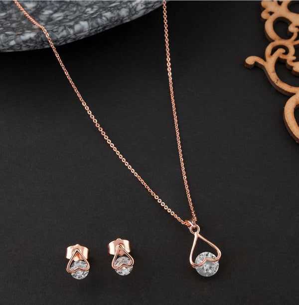 Inlaid CZ Heart Shaped Pendent Set   - CZNKST 5256