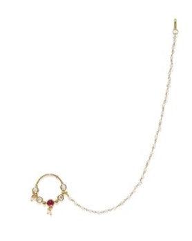 Gold-Toned Handcrafted Faux Ruby Nose Ring With Chain - Trendisia