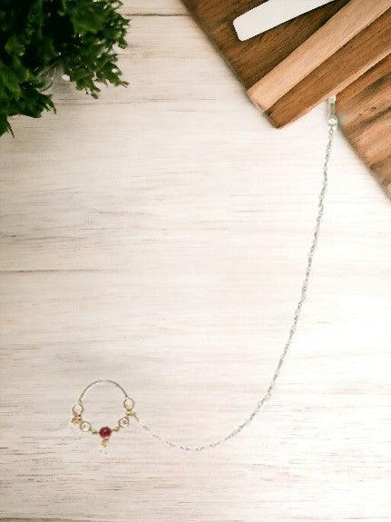 Gold-Toned Handcrafted Faux Ruby Nose Ring With Chain - Trendisia