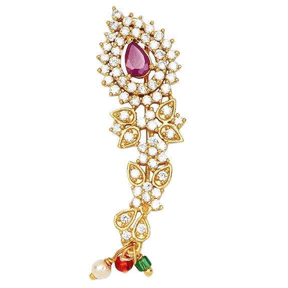 Gold-Plated American Diamond AD Stone Floral Design Banu Nath Maharashtrian Nath(No Piercing Required)