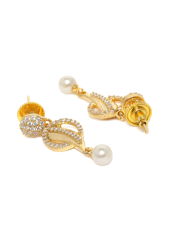 Gold-Tone Swirl & Pearl Necklace and Earring Set with Sparkling Accents