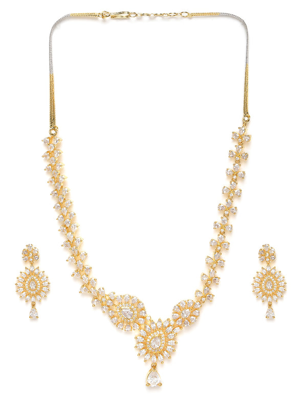 Radiant Gold-Tone Bridal Necklace & Earrings Set with Sparkling Stones