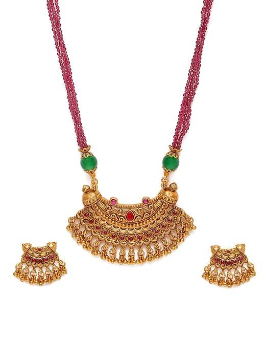 Red Gold-Plated Ruby Beaded Handcrafted Jewellery Set - Trendisia