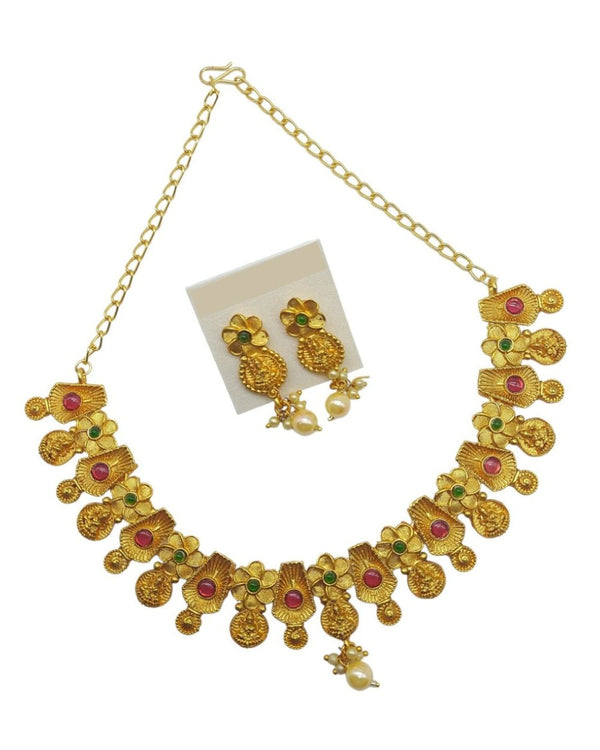 Traditional Gold-Plated Necklace Set with Coin Motifs