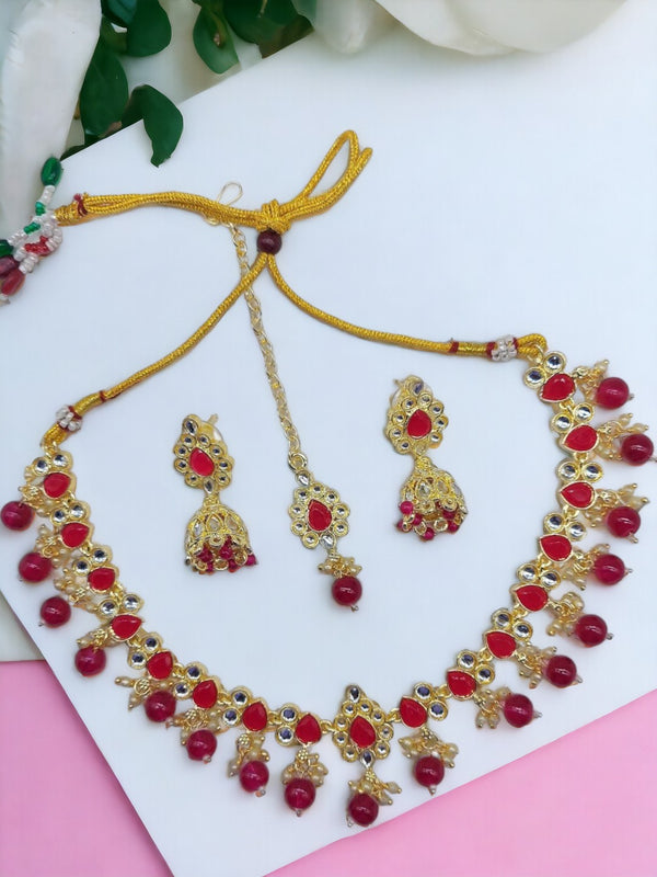 Traditional Red & Gold Kundan Necklace Set