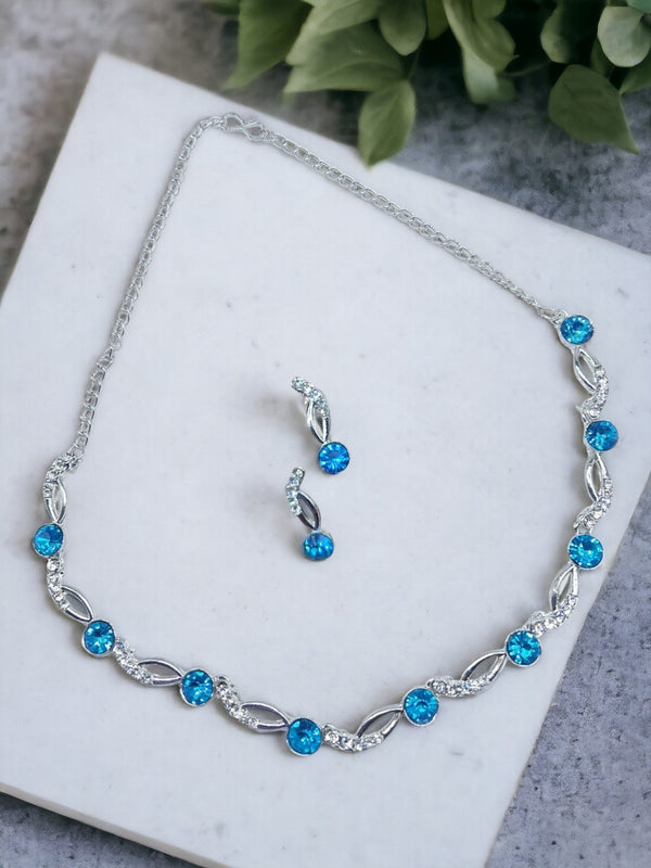 Elegant Silver-Plated Necklace Set with Blue Stones