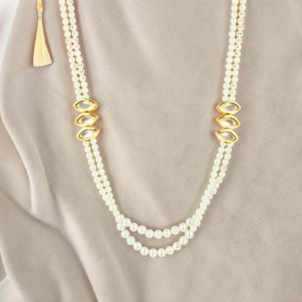 Elegant Double Strand Pearl Necklace with Gold Accents