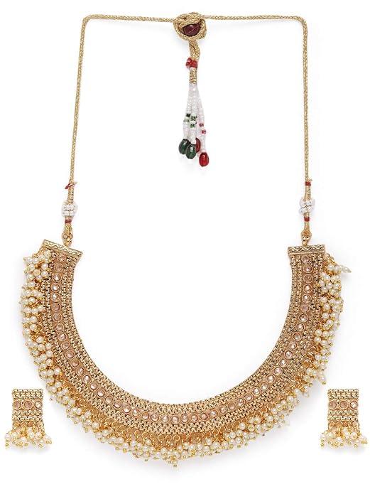 Gold plated Handcrafted pearl necklace set - Trendisia