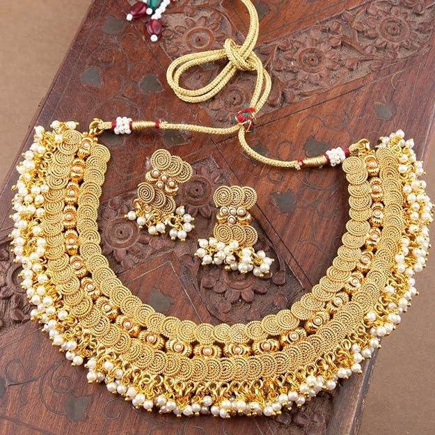 Gold plated Handcrafted pearl necklace set - Trendisia