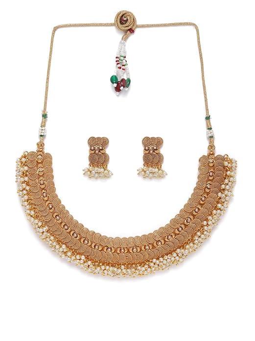 Gold plated Handcrafted pearl necklace set - Trendisia