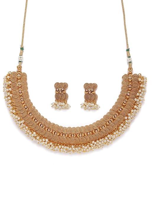 Gold plated Handcrafted pearl necklace set - Trendisia