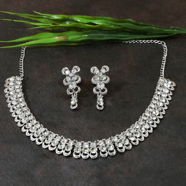Elegant Silver-Plated American Diamond Necklace Set – Sparkling Bridal & Party Jewelry