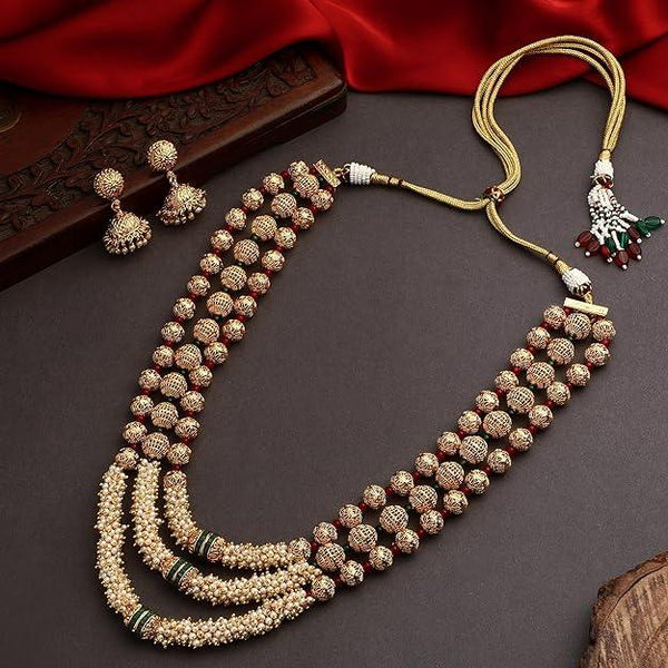 Gold-Plated Pearl Beaded Jewellery Set - Trendisia