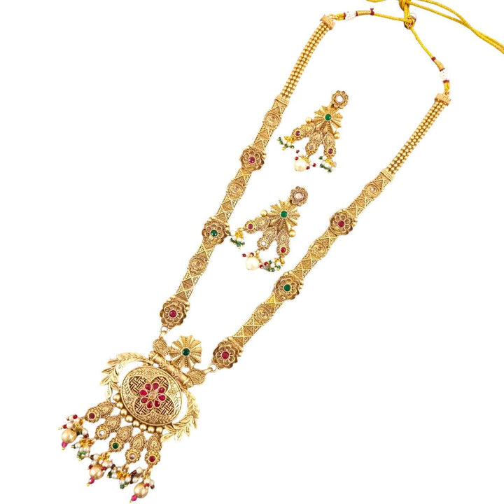 Traditional Brass Copper Jewellery Set With Earrings - Trendisia