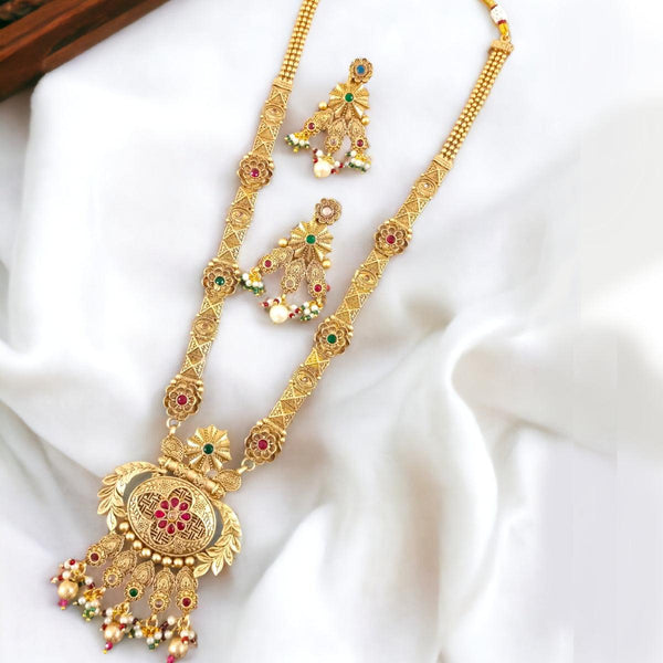 Traditional Brass Copper Jewellery Set With Earrings - Trendisia