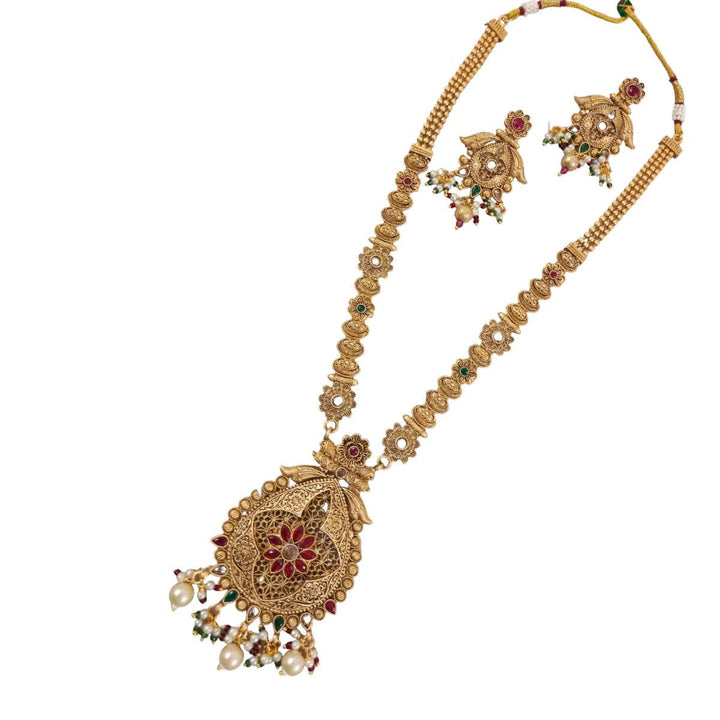 Traditional Brass Copper Jewellery Set With Earrings - Trendisia