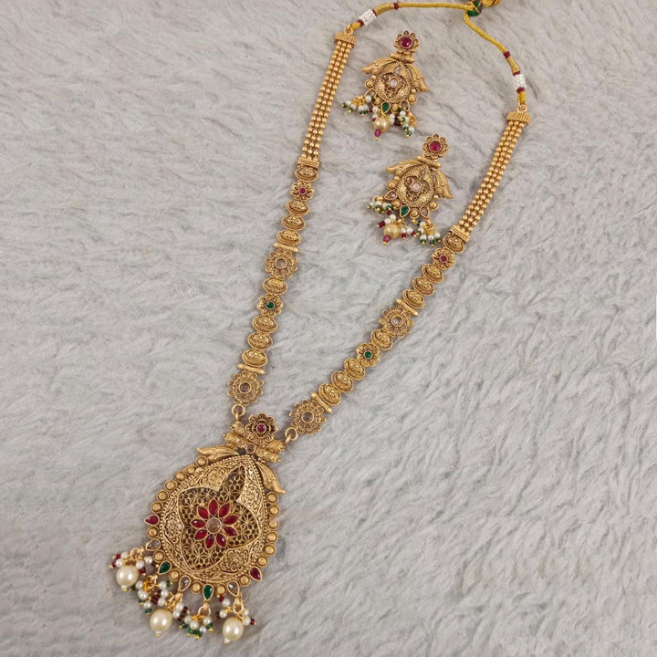 Traditional Brass Copper Jewellery Set With Earrings - Trendisia