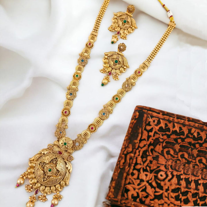 Traditional Brass Copper Jewellery Set With Earrings - Trendisia