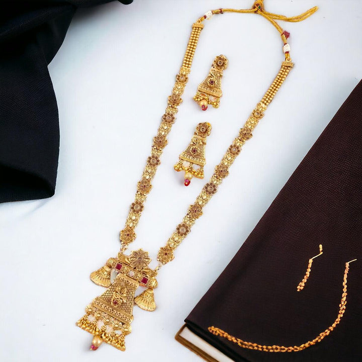 Traditional Brass Copper Jewellery Set With Earrings - Trendisia