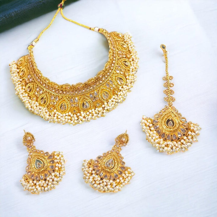 Ethnic Traditional Brass Choker set with Earrings - Trendisia