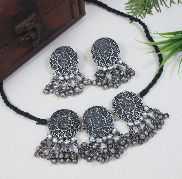 Antique Oxidised Silver Plated Necklace Set - OXDNK 5401