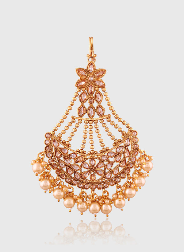 Antique Gold Jhoomar Passa with Dangling Pearls for Women |