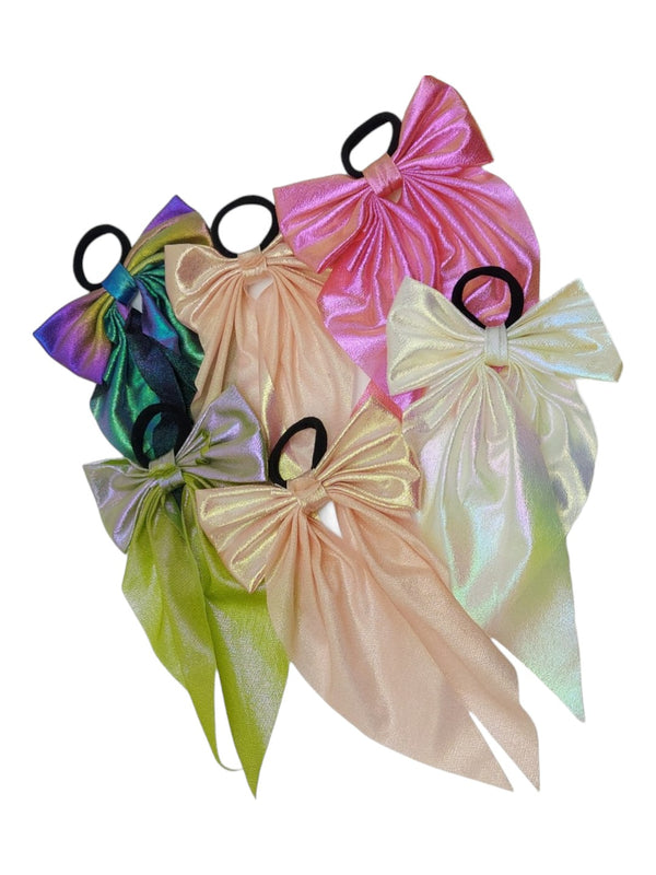 Set of 6 Shiny Bow Hair Ties for Girls – Large Satin Hair