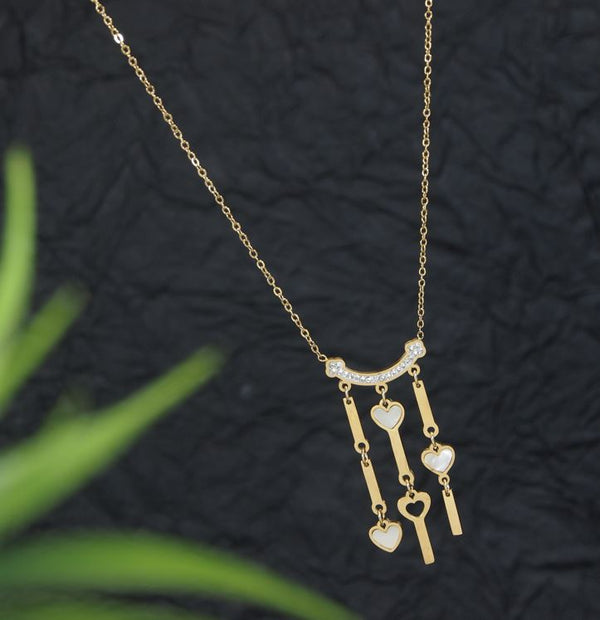 Stainless Steel Triple Layer Heart Pendent Necklace - STNK 5466
