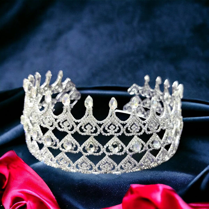 Silver Plated Embellish Rhinestone Tiara fashion show Crown - Trendisia