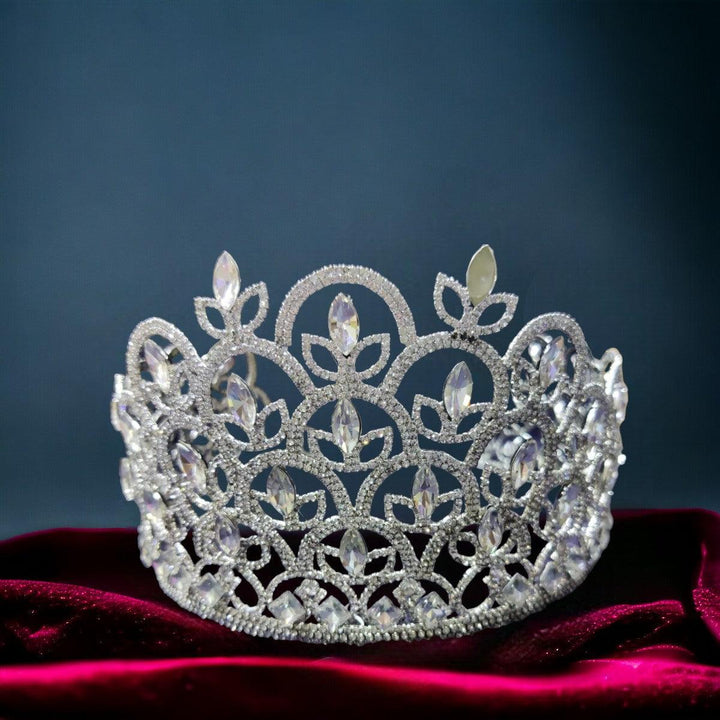 Silver Plated Embellish Rhinestone Tiara fashion show Crown - Trendisia