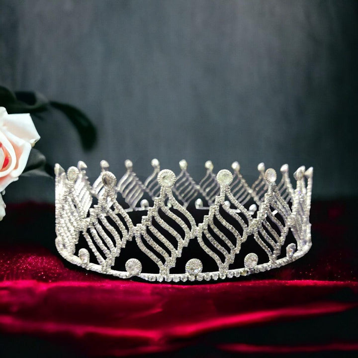 Silver Plated Embellish Rhinestone Tiara fashion show Crown - Trendisia