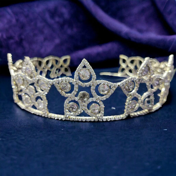 Silver Plated Embellish Rhinestone Tiara fashion show Crown - Trendisia