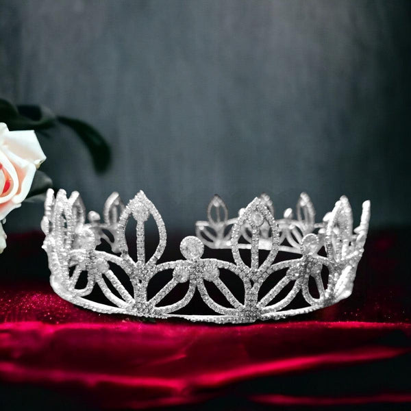 Silver Plated Embellish Rhinestone Tiara fashion show Crown - Trendisia