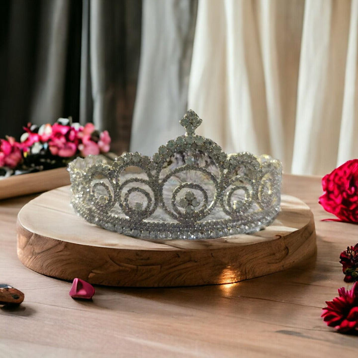 Silver Plated Embellish Rhinestone Tiara fashion show Crown - Trendisia