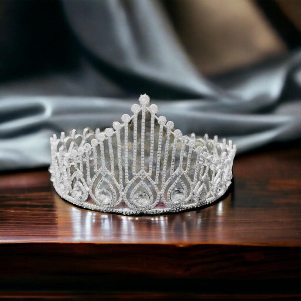 Silver Plated Embellish Rhinestone Tiara fashion show Crown - Trendisia